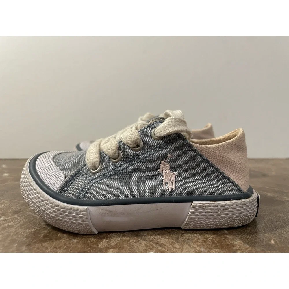 Polo Ralph Lauren Toddler Kid Baby Blue Denim Pink Sneakers Shoes Laces‎ Size 5